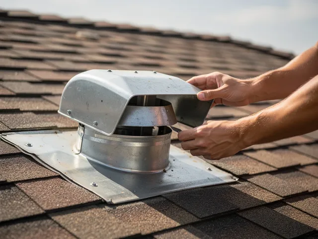 Vincent Dryer Vent Cleaning certified technician safely cleaning a roof-mounted dryer vent in Vincent