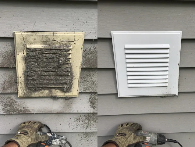 Vincent Dryer Vent Cleaning technician installing high-quality dryer vent cover at a residential property in Vincent