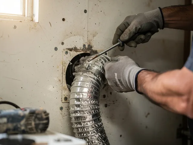 Vincent Dryer Vent Cleaning technician performing precise dryer vent hose installation in Vincent